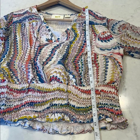 Anthropologie Maeve Jessa Peasant Blouse Smocked Bell‎ Sleeve Boho Flare Size XS - Picture 9 of 11